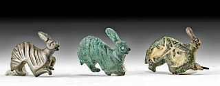 Lot of 3 Roman Bronze & Leaded-Bronze Hare Fibulae