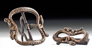18th C. Balinese Gilt Iron 2-Part Buckle w/ Serpents