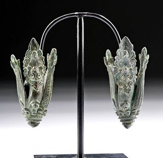 10th C. Khmer Bronze Peacock Flower Ear Ornaments (pr)