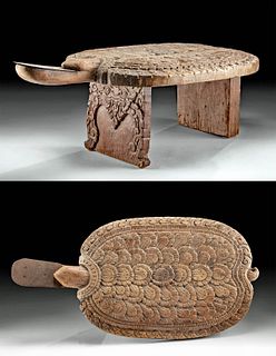 Antique Thai Wood & Iron Coconut Grater - Turtle Form