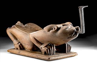 19th C. Thai Wood Coconut Grater - Crouching Dog