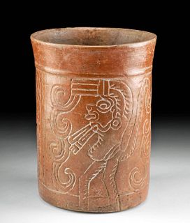 Maya Incised Pottery Cylinder - Monkey God