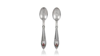 Pair of Rare Georg Jensen Ornamental Mocha Spoons #5