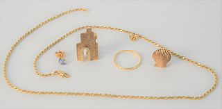 14 Karat Gold Lot, to include gold chain, two earrings, etc. total weight 16.4 grams.