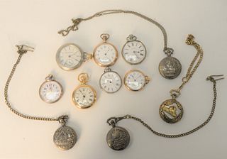 Eleven Pocket Watches, to include keywind, along with silver and reproduction railroad.