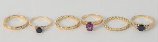 Six Various 14 Karat Gold Rings, three mounted with stones, total weight 14.9 grams.