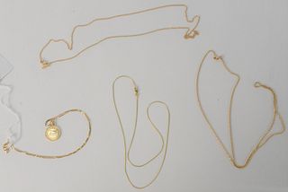 Four 14 Karat Gold Chains, one with gold pendant, 20.5 grams.