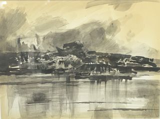 Paul Zimmerman (American, 1921 - 2007), dark landscape, ink wash on paper, signed lower right 'P. Zimmerman', 17" x 22 1/2".