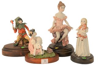 Group of Four Bonni Porter Porcelains, to include a ballerina; two little girls with a lamb; and a doll; along with a jester; three signed, (jester an