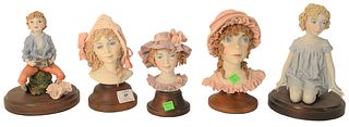 Five Piece Group of Bonni Porter Porcelains, to include three busts, along with two children, each signed in ink, heights ranging from 8 1/2 inches to