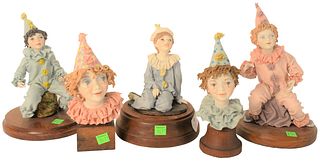 Group of Five Bonni Porter Porcelains, to include children in party hats, each signed along lower edge, tallest height 10 inches.