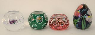 Four Piece Group, to include Orient & Flume art glass paperweight; one Perthshire paperweight; and two unmarked glass paperweights, both with floral m