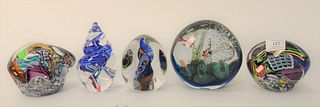Five Piece Group of Art Glass Paperweights, to include one signed 'Bisazza Vetro 1993', along with four others that are signed illegibly to the unders