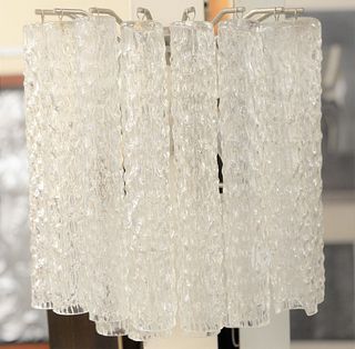 Pair of Murano Venini Wall Sconces, Mid-Century glass and chrome, each having three lights and hanging crystal, height 13 inches, width 12 inches. Pro