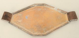 Art Nouveau Silver Plated Tray, with wood handle, width 32-/12 inches.