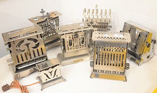 A Group of Seven Vintage Toasters, to include an Electric Excel Toaster Toy; a Nimso-Tee Ten-Toaster; a Star Electric Toaster; Royal Rochester; along 