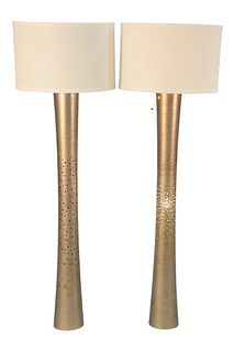 Pair of Contemporary Floor Lamps, having light-up shaft, height 69 inches, each retails for $1,145.