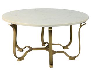 Large Round Marble Top Coffee, with gold metal base, possibly Mr. Brown, London, height 22 inches, diameter 44 inches.