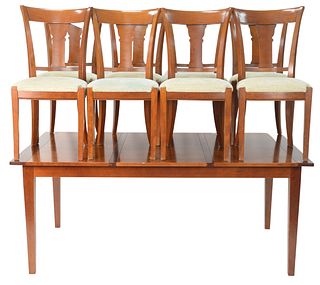 Nine Piece Grange Cherry Table and Eight Chairs, table with 18 inch end extensions, height 30 inches, open 41" x 109", top 41" x 73".