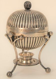 Mappin & Webb Silver Egg Server, complete with three- section egg holder inside, height 7 inches, 17.4 t.oz.