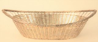 French Silver Woven Basket, length 13 1/4 inches,14.1 t.oz. Provenance: The Estate of Gloria Schiff, 630 Park Avenue, New York.