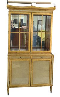 Theodore Alexander Art Deco Style Two-Part Venetian Cabinet, with silver and gold highlights, lighted interior with adjustable shelves, titled "Gracef
