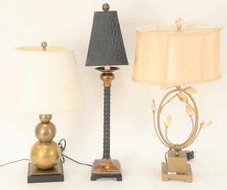 Three Contemporary Table Lamps, two by Uttermost, tallest 31 inches.