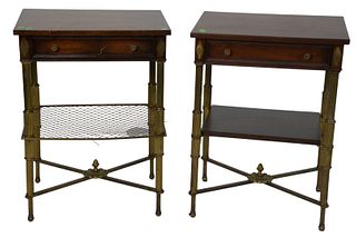 Pair of French Style Stands, having one drawer with brass mounts, height 27 inches, top 16" x 20".