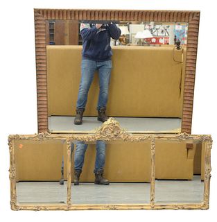 Two Large Contemporary Framed Mirrors, rectangle having beveled edge, 52" x 41"; the other having three parts, 24" x 54".
