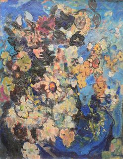 Kenneth Earl Bates (American, 1895 - 1973), Flowers, oil on canvas, signed lower right K. Bates, 28" x 22". Provenance: Matthes-Theriault Collection, 