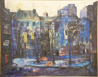 Bert Hildebrandt (Belgian, 1906 - 1974), Cityscape (No. 504), oil on canvas, signed lower left, 31 1/2" x 39 1/2". Provenance: The Estate of Alina Roi