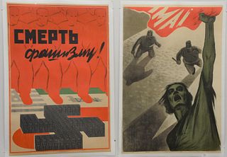 Three Piece Group, to include two WWII Russian Propaganda posters, along with one Arabic poster, each laid down,largest image 41 1/2" x 28 1/2".