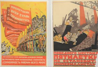Two Piece Group of WWII Russian Propaganda Posters, each laid down, each image 39 1/2" x 28".