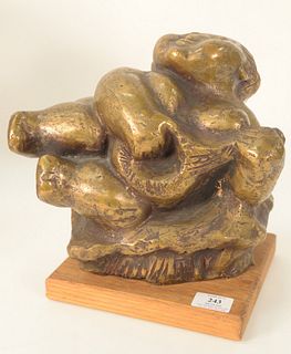1974 Bronze Figure, of a lady playing an instrument, in the manner of Botero, similar to XV Hongfe, or Boulanger, signed indisctly on the reveres, dat
