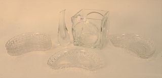 Group of Crystal, to include Val St. Lambert, six semi-circular crystal dishes, four small trays, Baccarat square jar and vase. Provenance: The Estate