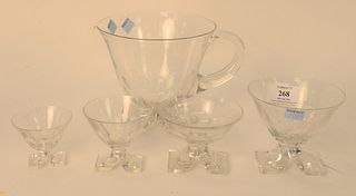 Set of 37 Crystal Stem Glasses, to include a set of 10 red wine; 6 white wine; 11 champagne; and 10 cordials, along with a pitcher, possibly Baccarat,