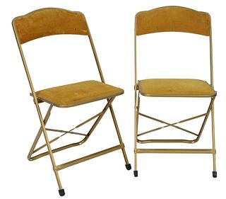 Group of Eight Fritz & Company Mid-Century Folding Chairs, gold upholstery, marked Fritz & Company, Long Island City, New York. Provenance: The Estate