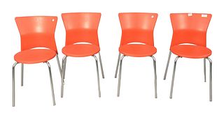 Set of Four Olaf Von Bohr Chairs, red with chrome legs.