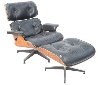 Two Herman Eames Lounge Chairs and Ottoman, one in rosewood.