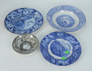 Group of Four Transferware Plates, to include three Staffordshire pieces, each marked on the underside, along with one brown plate with an eagle and s