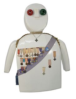Enrico Baj (Italian, 1924 - 2003), Punching General, 1969, stuffed vinyl punching bag with army metals, signed and numbered '10/10' on the reverse, he
