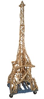 Marko Lehanka (German, b. 1961), Eiffel Tower; wood, nails, staples, and glue, signed on the base, 84" x 36". Provenance: Purchased from Art Basel, Mi