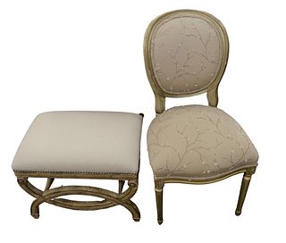 Two Piece Group, to include Carolyn Kinder Karline Bench, along with a Century Louis XVI style side chair, bench height 19 inches, width 24 inches, de