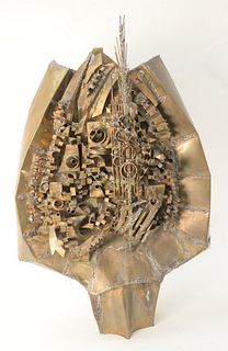 Jacques Mauplot, brass and metal brutalist sculpture, Sans Titre, signed lower right Mauplot, height 40 1/2 inches.