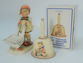 Pair of Hummel's, to include 'Goose Girl' and a 1980 Annual Bell in it's original box, each marked, height 8 inches.