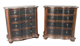 Pair of Ethan Allen Lucca Serpentine Front Chests, height 34 1/2 inches, width 34 1/2 inches, depth 17 inches.