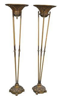 Pair of Indirect Torchiere Light Floor Lamps, height 71 1/2 inches.