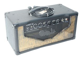 Paul Reed Smith, Sweet 16, tube amp, flamed maple faceplate with cover, serial #090631, height 10 inches, width 19 1/2 inches, width 10 inches.