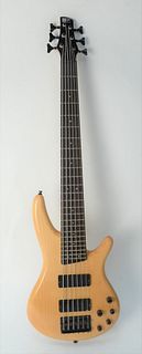Ibanez SD-GR Six String Bass Guitar, natural finish, soft gig bag, 34 inch scale, active electronics, length 44 inches.