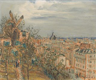 Leon-Alphonse Quizet (French, 1885 - 1955), French cityscape, gouache on paper, signed lower right: Quizet, 7 1/2" x 9".